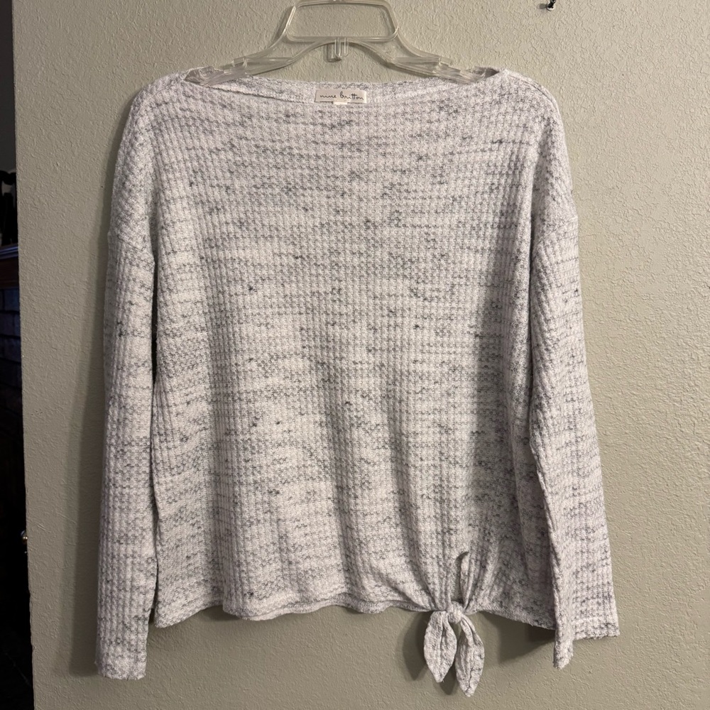 Nine Britton Women’s shirt Grey Sweater Top Large Long Sleeves Bottom Tied
